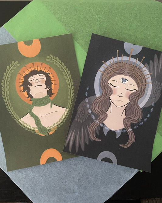One in a Blue Moon and Snake Boy | Two Art Prints 5x7 | Sticker Set of 2