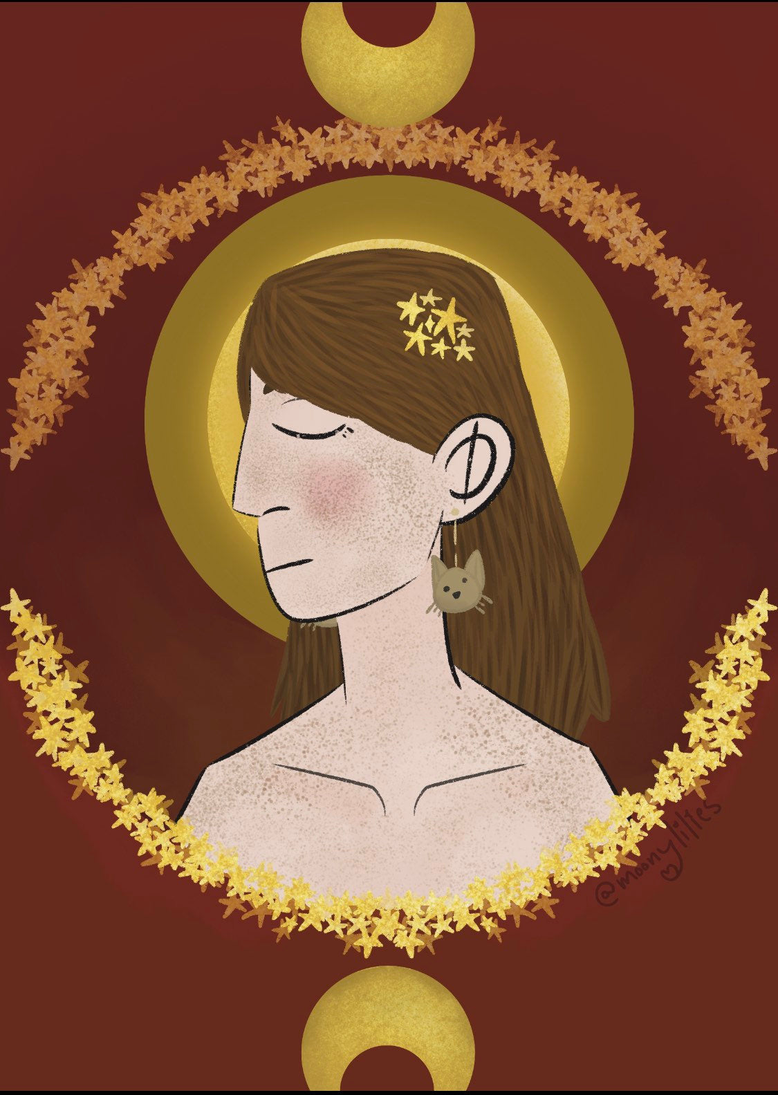 Kitty Gold Star | Original Art Print 5x7