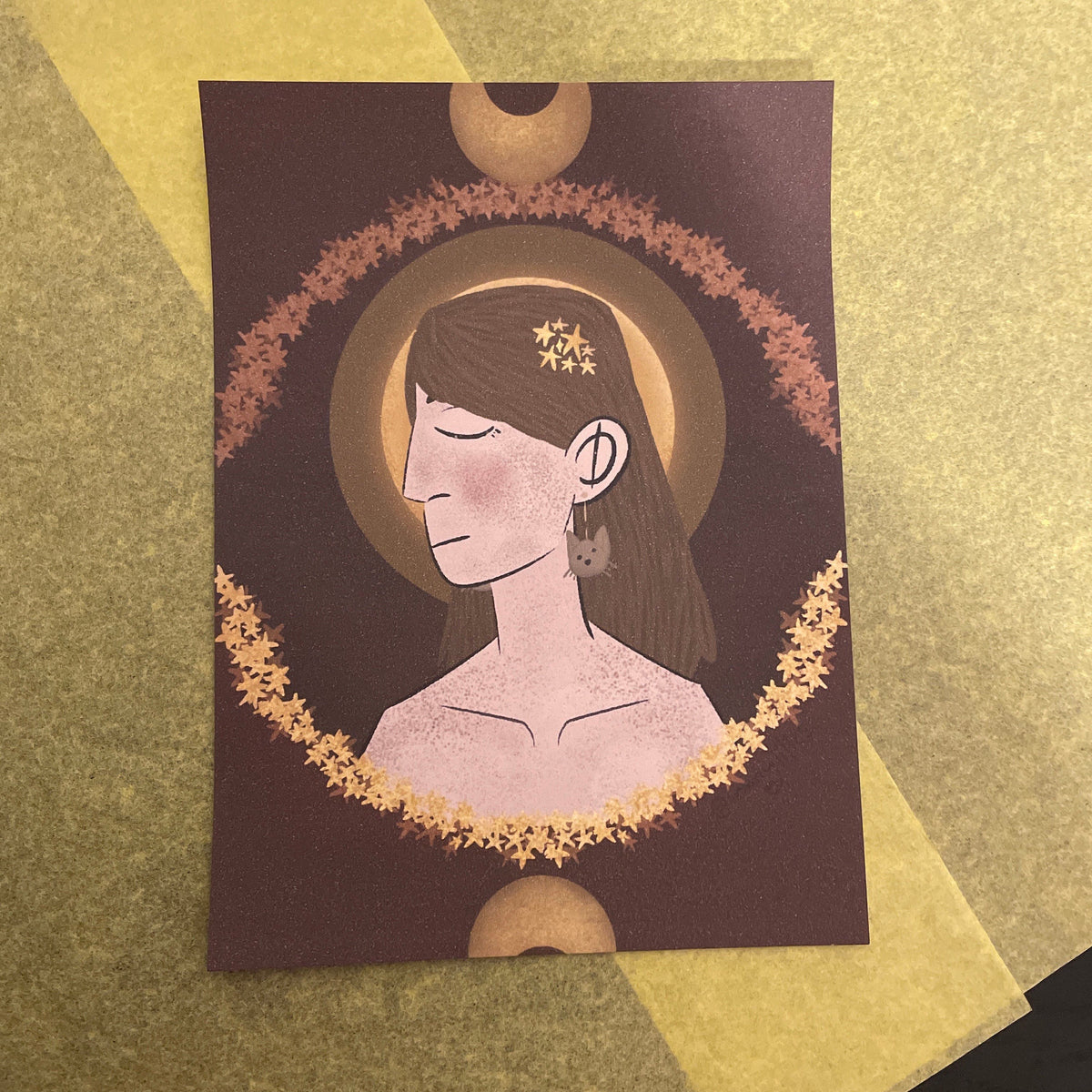 Kitty Gold Star | Original Art Print 5x7